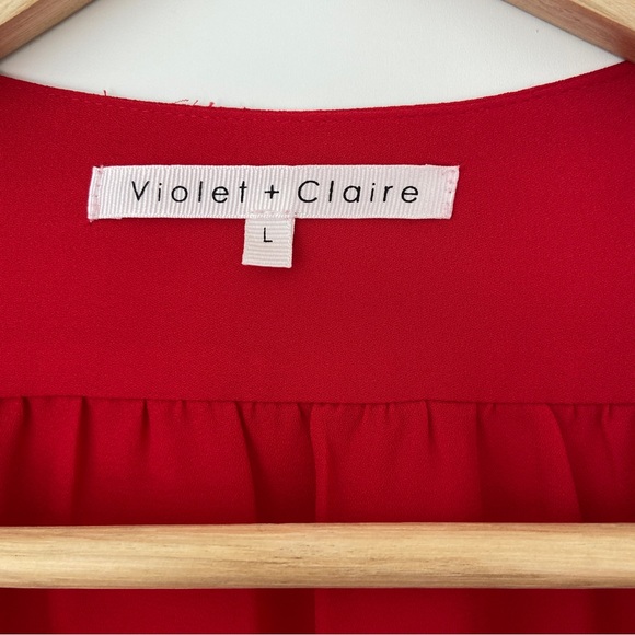 VIOLET & CLAIRE RED V NECK BLOUSE WITH YOKE AND BISHOP SLEEVES, LARGE - Picture 6 of 13